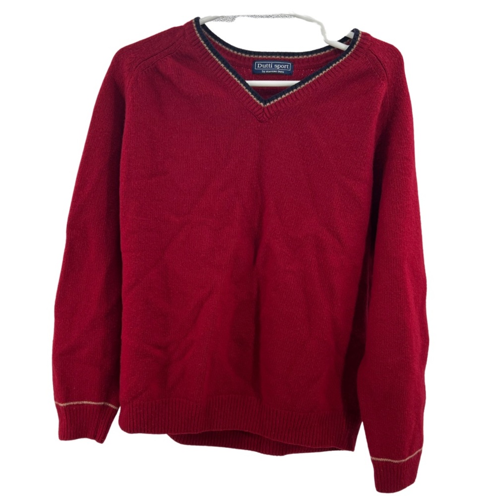 Dutti Sport by Massimo Dutti wool V-neck sweater varsity stripes red XL preppy